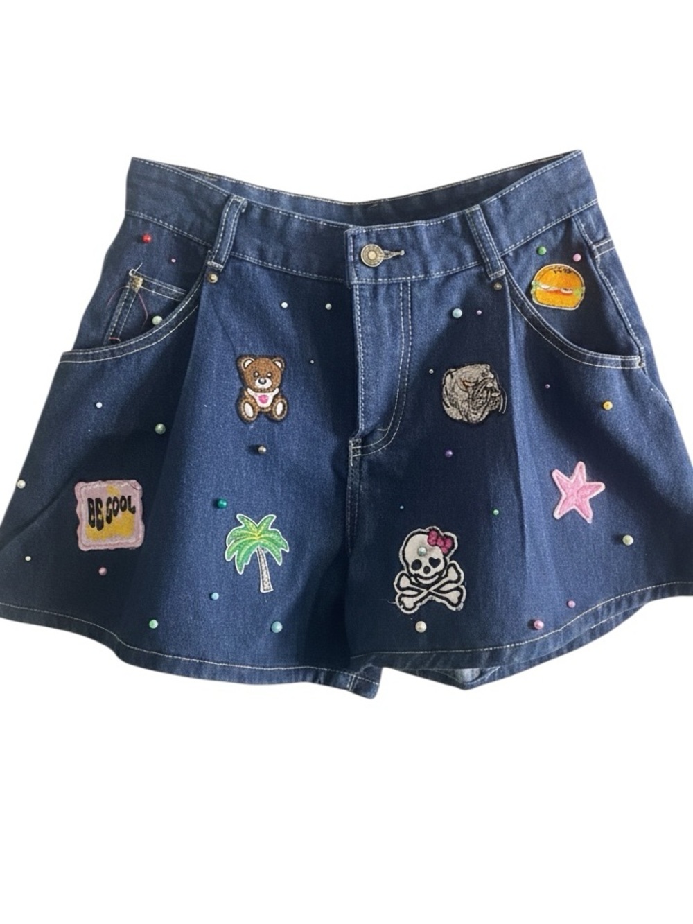 Denim Patch High-Waist Women’s Shorts -  waist 15 fits like medium